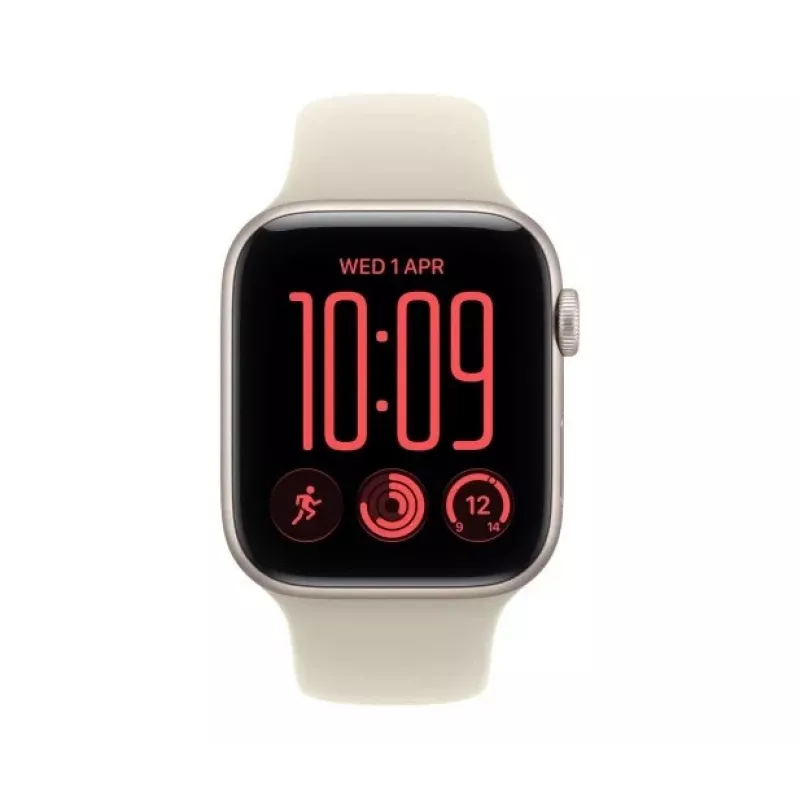 Apple Watch SE 3 Smartwatch, GPS + Cellular, 44 mm, Aluminiumgehäuse in Polarstern, Sportarmband in Sand S/M