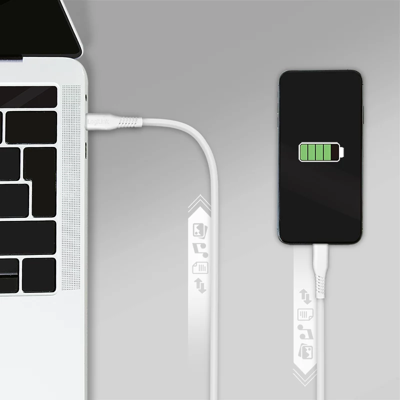 LogiLink CU0244 USB-2.0-Kabel USB-C auf Micro-USB, 480 Mbit/s, 12 W, weiß, 2 m