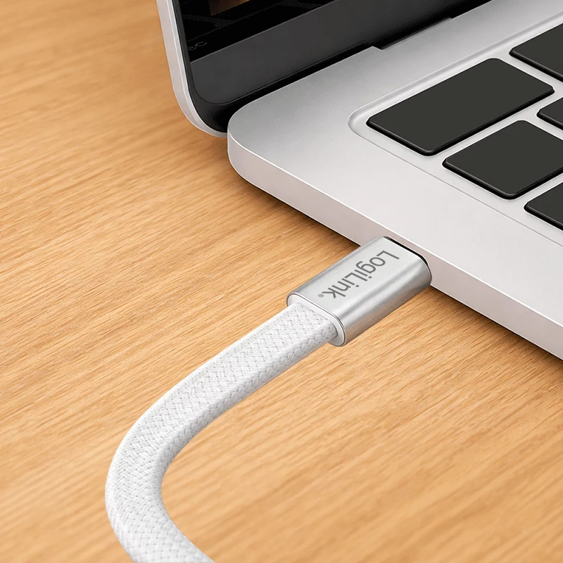 LogiLink CU0445 USB-2.0-Flachkabel USB-C auf USB-C, geflochten, 480 Mbit/s, 60 W, weiß, 1 m