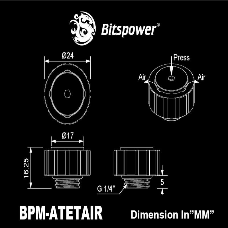 Bitspower Artemis BPM-ATETAIR-SL manueller Luftauslass, G1/4″ Außengewinde, Sandblast-Silber