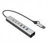 i-tec CAHUBMETAL6LANPD USB-C/USB-A Metall-Hub, 6 Ports, Gigabit-LAN, Power Delivery 85 W, silber