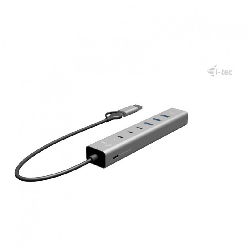 i-tec CAHUBMETAL6LANPD USB-C/USB-A Metall-Hub, 6 Ports, Gigabit-LAN, Power Delivery 85 W, silber