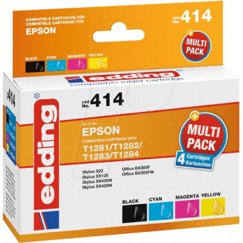 Edding EDD-414 Tintenpatronen für Epson Stylus Office BX 305 F, kompatibel, Multipack Schwarz + Cyan + Magenta + Gelb (4 Stück)