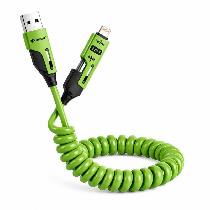 Vakoss MLU680G 4-in-1-Kabel, 1,5 m, 60 W, 3 A, QC/PD, grün