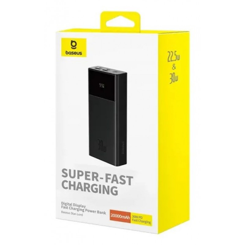 Baseus Star-Lord Powerbank, 20000 mAh, 30 W, mit Display und Kabel, schwarz
