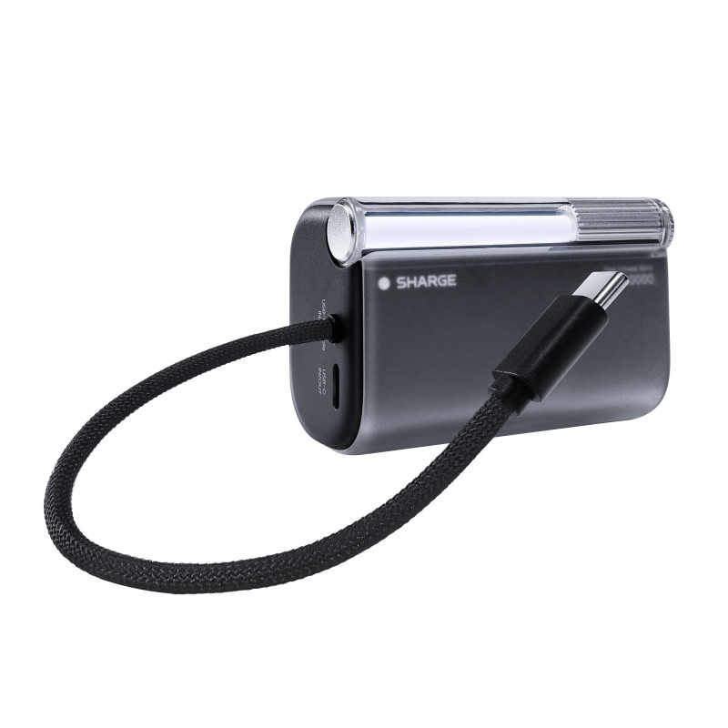 SHARGE Flow 3 Powerbank, 10.000 mAh, 45 W PD, USB-C-Kabel, schwarz