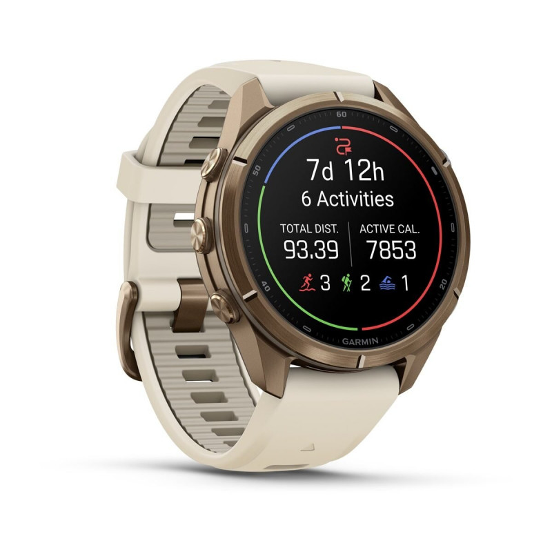 Garmin Fenix 9 Pro 010-04335-26 Smartwatch, 43 mm, Autumn Gold Titan, Armband aus cremefarbenem/französisch-grauem Silikon