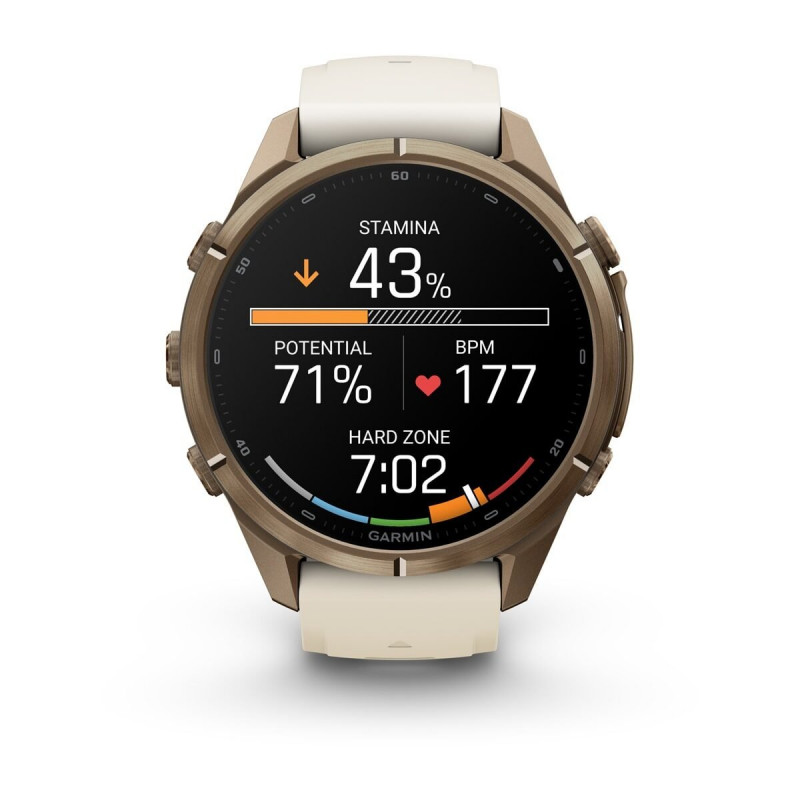 Garmin Fenix 9 Pro 010-04335-26 Smartwatch, 43 mm, Autumn Gold Titan, Armband aus cremefarbenem/französisch-grauem Silikon