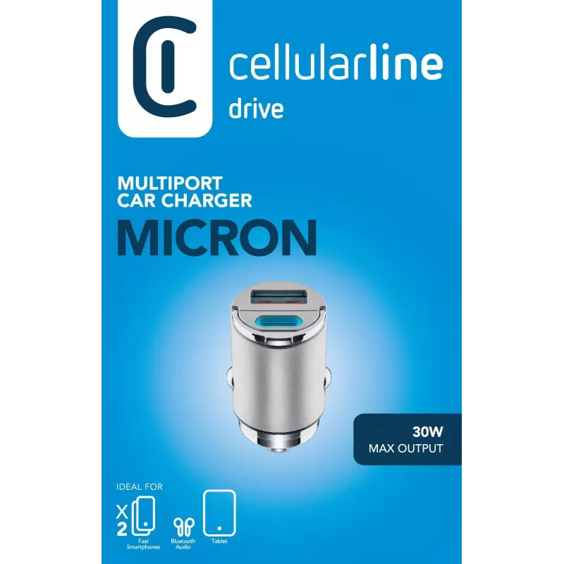 Cellularline Micron USB-KFZ-Ladegerät, 30 W, Multiport USB-C/USB-A
