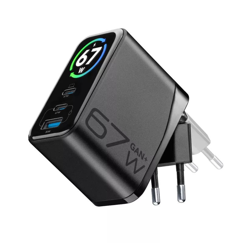Cellularline TFT Multiport Charger 67 W Schnellladegerät, GaN, 2 x USB-C, 1 x USB-A
