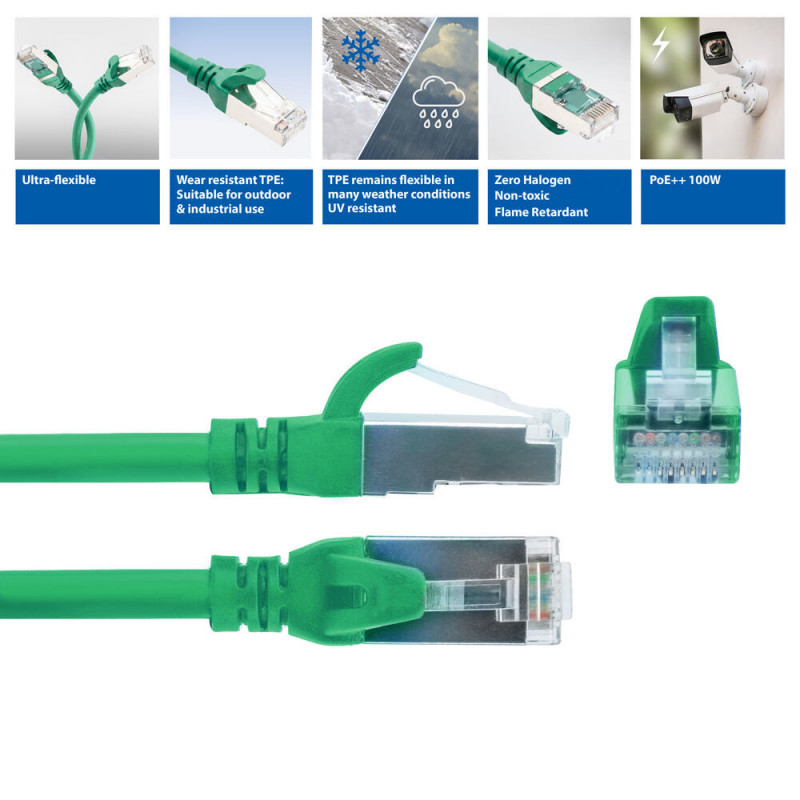 ACT FC2705 Ultra-Flex-Patchkabel, S/FTP CAT6A, TPE, Snagless-RJ45, 5 m, grün