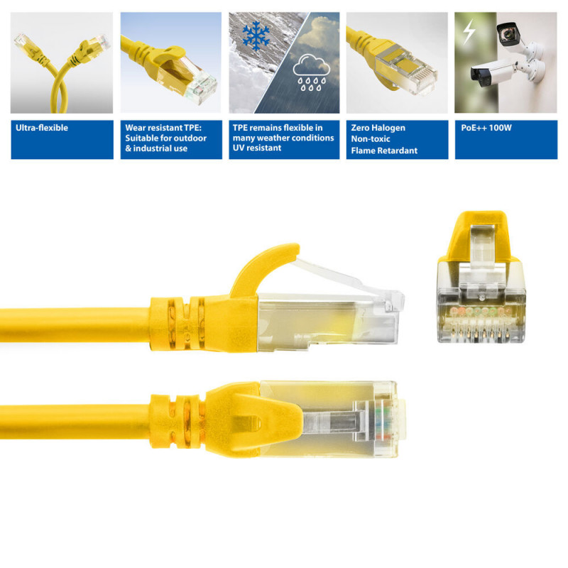 ACT FC1810 U/UTP CAT6A TPE ultraflexibles Patchkabel mit RJ45-Steckern, 10 m, gelb