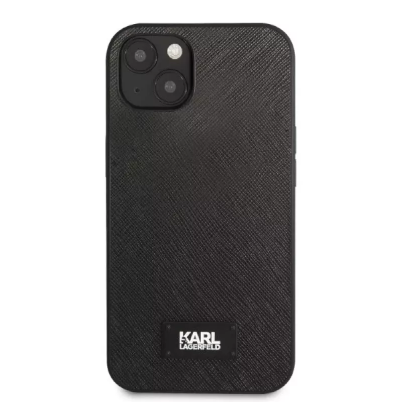 Karl Lagerfeld KLHCP13MSFMP2K Hardcase für iPhone 13 / 14 / 15, Saffiano Plaque, schwarz