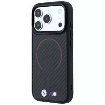 BMW BMW001265 M Kevlar Red Print Ring Metal Logo MagSafe Hülle für iPhone 18 Pro / 17 Pro, schwarz