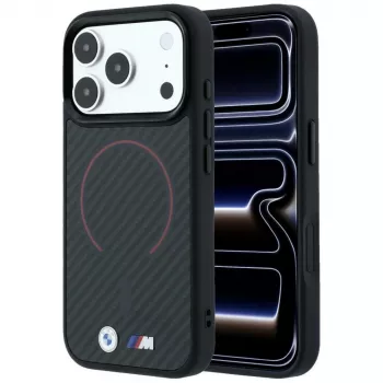 BMW M Kevlar Red Print Ring Metal Logo MagSafe Hülle für iPhone 18 Pro Max / 17 Pro Max, schwarz