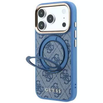 Guess Ring Stand 360 4G Classic Logo MagSafe Hülle für iPhone 18 Pro / 17 Pro, blau