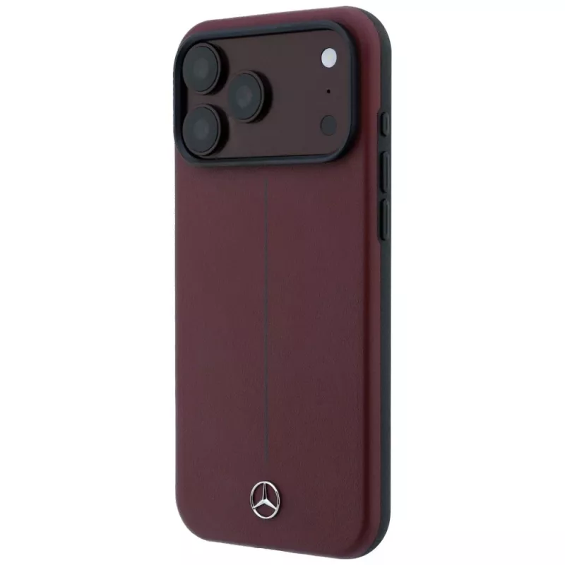 Mercedes Mer008834 Leather Semi Wrap Iconic Line MagSafe Hülle für iPhone 18 Pro / 17 Pro, burgunderrot
