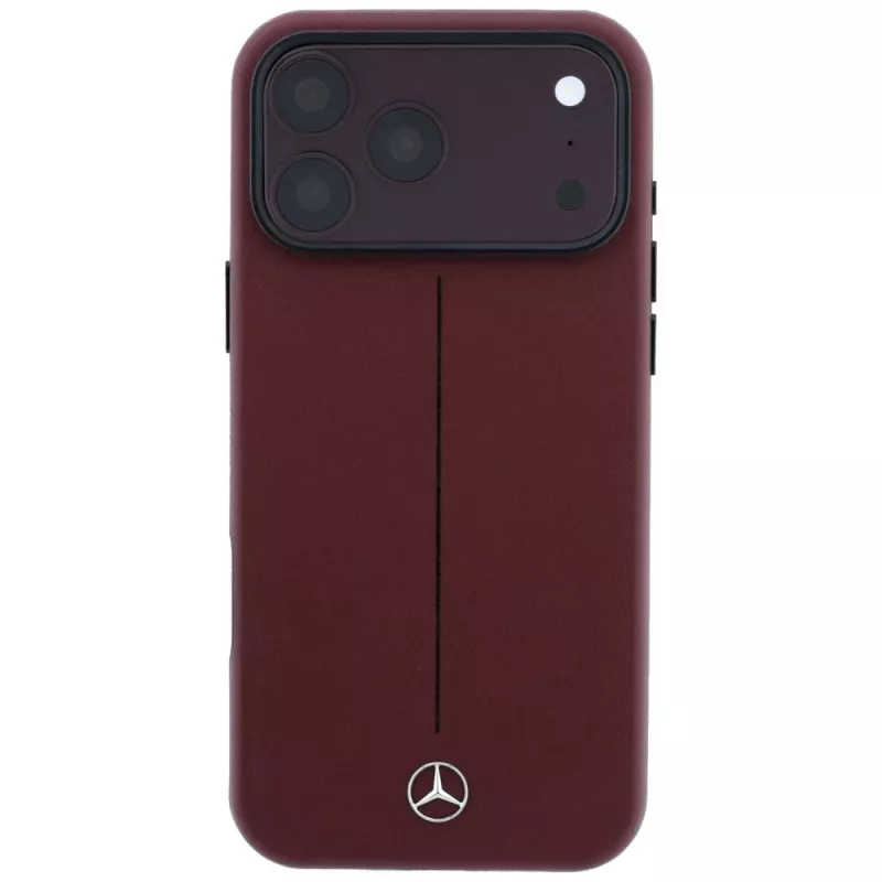 Mercedes Mer008834 Leather Semi Wrap Iconic Line MagSafe Hülle für iPhone 18 Pro / 17 Pro, burgunderrot