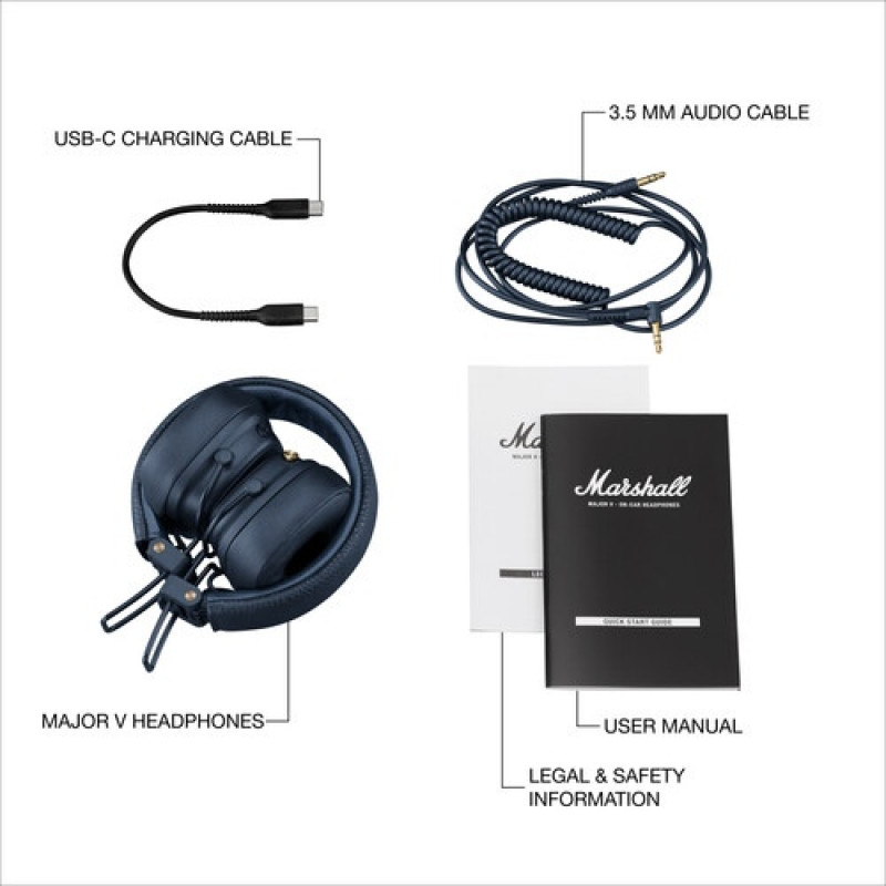 Marshall Major V kabellose Kopfhörer, Bluetooth 5.3, Midnight Blue