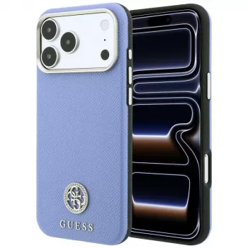 Guess Grained Round Strass Logo MagSafe Hülle für iPhone 18 Pro Max / 17 Pro Max, blau