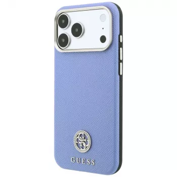 Guess Grained Round Strass Logo MagSafe Hülle für iPhone 18 Pro Max / 17 Pro Max, blau