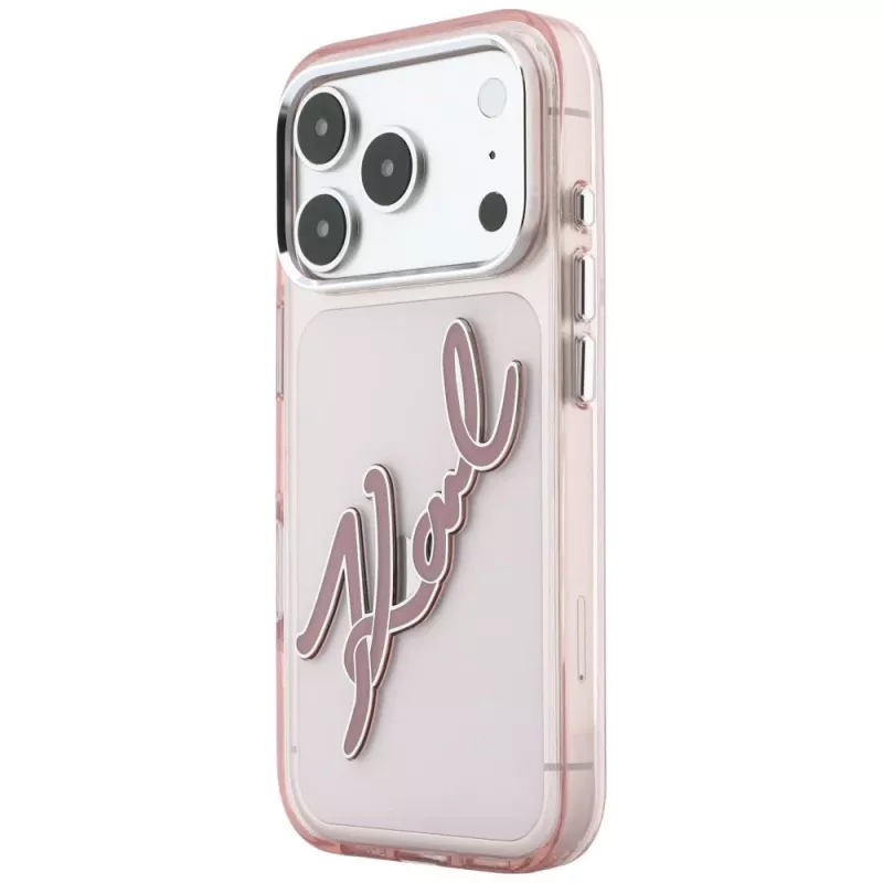 Karl Lagerfeld KF003384 IML Big Signature Resin Metal Frame Hülle für iPhone 18 Pro Max / 17 Pro Max, rosa