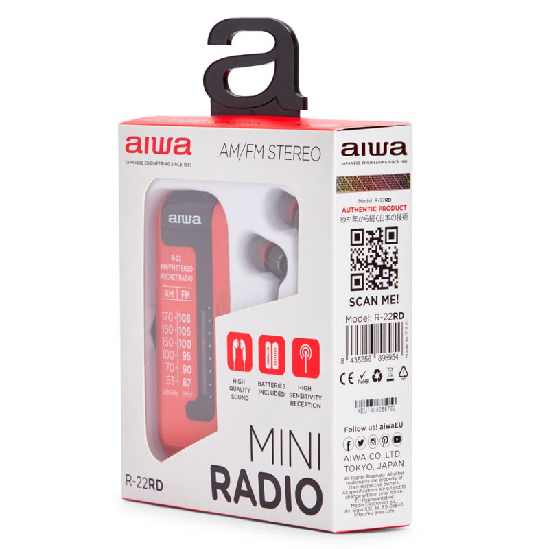 AIWA R-22RD Taschenradio mit Kopfhörern, rot