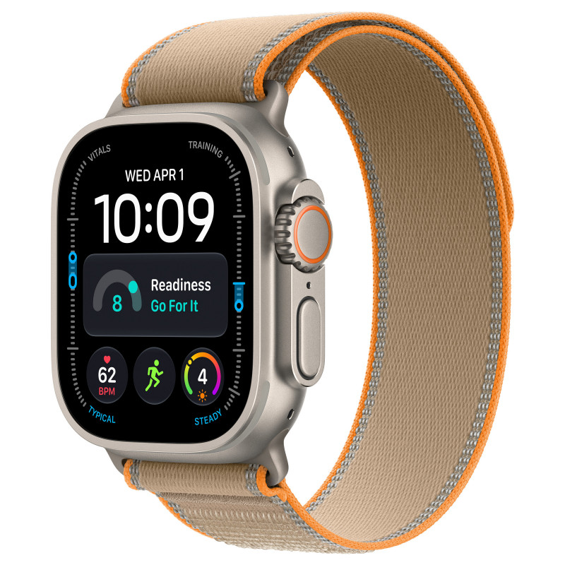 Apple Watch Ultra 4 GPS + Cellular 49 mm Smartwatch, Titangehäuse in Natur, Trail Loop Armband in Sand, S/M, MJAJ4QF/A