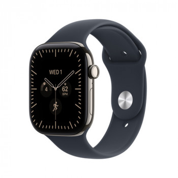 Apple Watch Series 12 GPS + Cellular 42 mm, Titangehäuse in Natur, Sportarmband in Navyblau, M/L