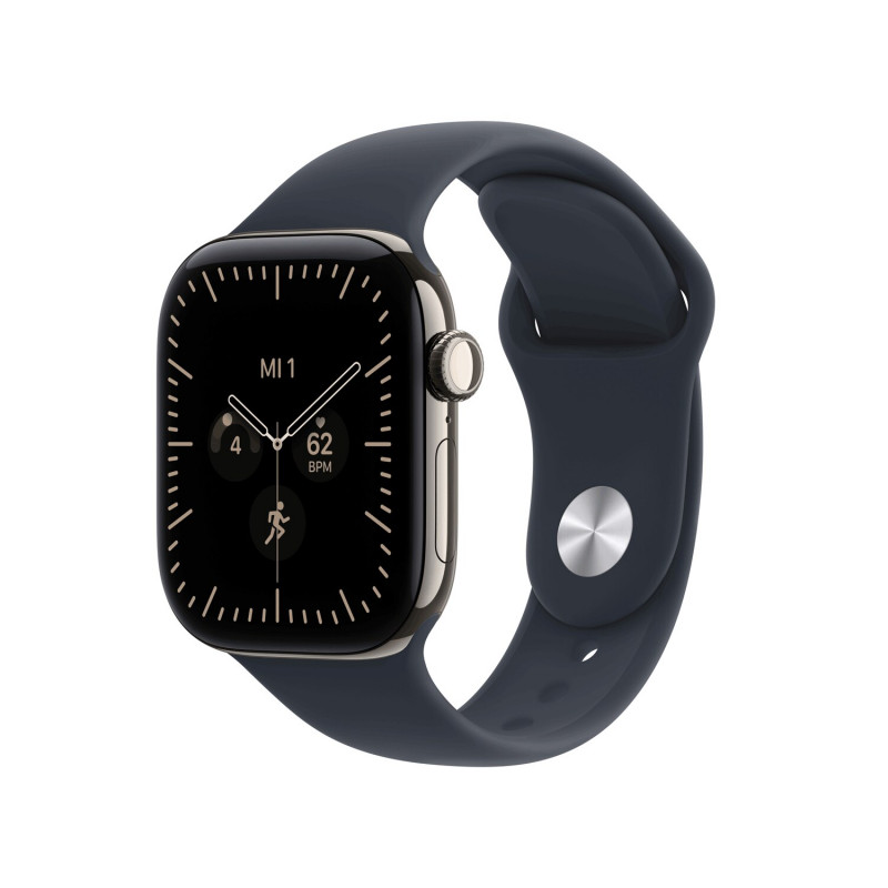 Apple Watch Series 12 GPS + Cellular 42 mm, Titangehäuse in Natur, Sportarmband in Navyblau, M/L