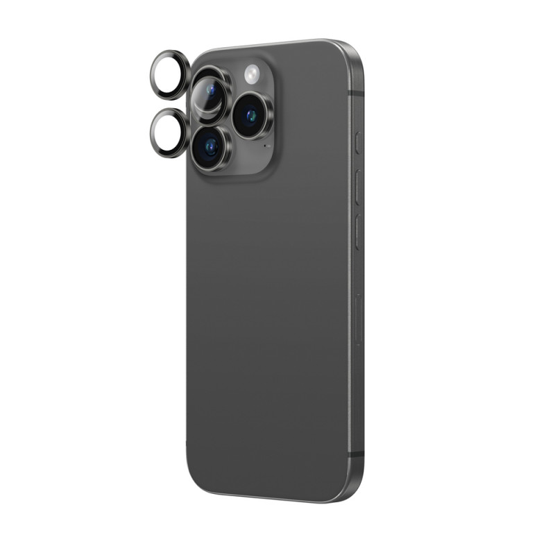 AmazingThing AR Aluminum 3 Lens Glass Kameraobjektivschutz mit Rahmen für iPhone 16 Pro / 16 Pro Max, schwarz