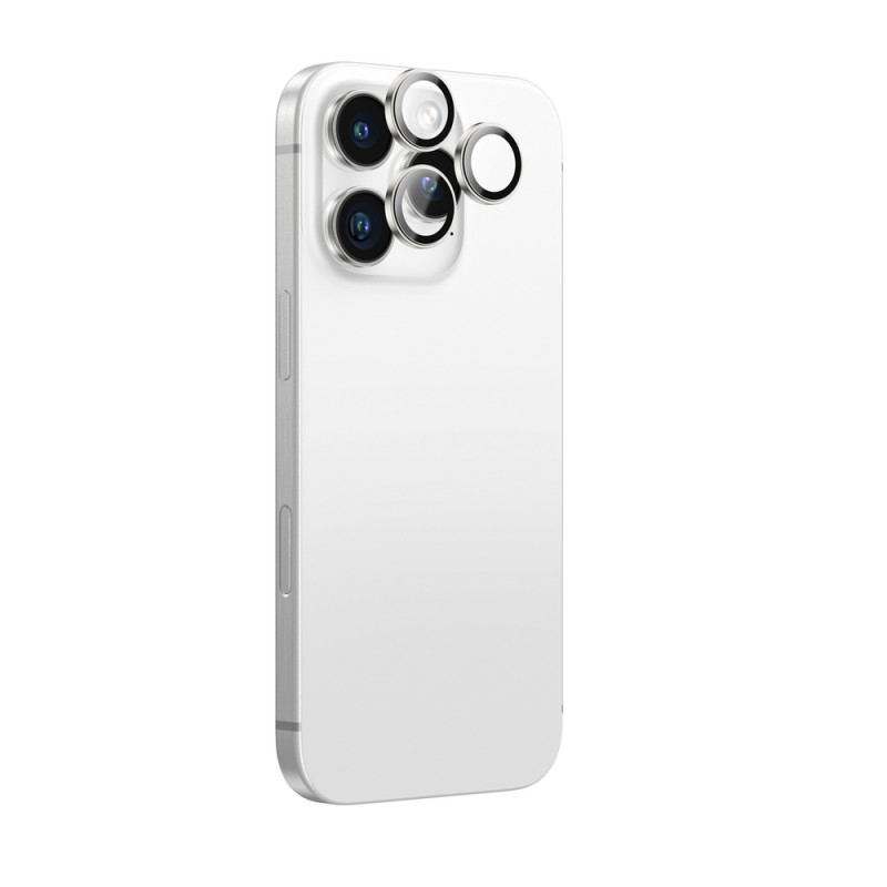 AmazingThing AR Aluminum 3 Lens Glass Kameraobjektivschutz mit Rahmen für iPhone 16 Pro / 16 Pro Max, silberfarben