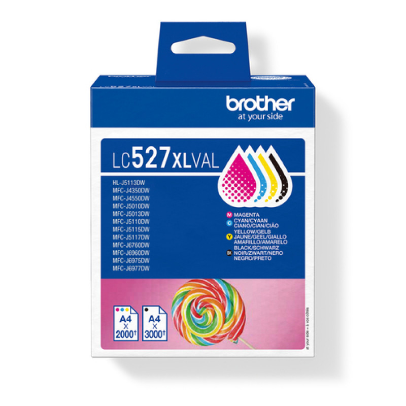 Brother LC527XLVAL Tintenpatronen-Value-Pack (4 Stück), hohe Ergiebigkeit, Schwarz, Gelb, Cyan, Magenta