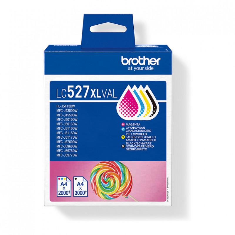 Brother LC527XLVAL Tintenpatronen-Value-Pack (4 Stück), hohe Ergiebigkeit, Schwarz, Gelb, Cyan, Magenta