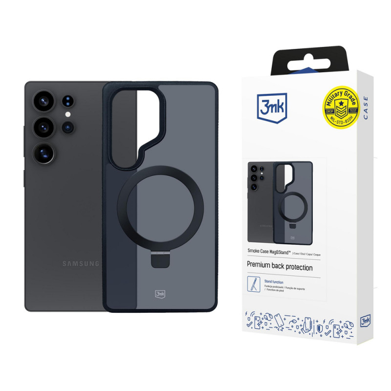 3MK Smoke Case Mag&Stand Smartphone-Hülle für Samsung Galaxy S25 Ultra, schwarz