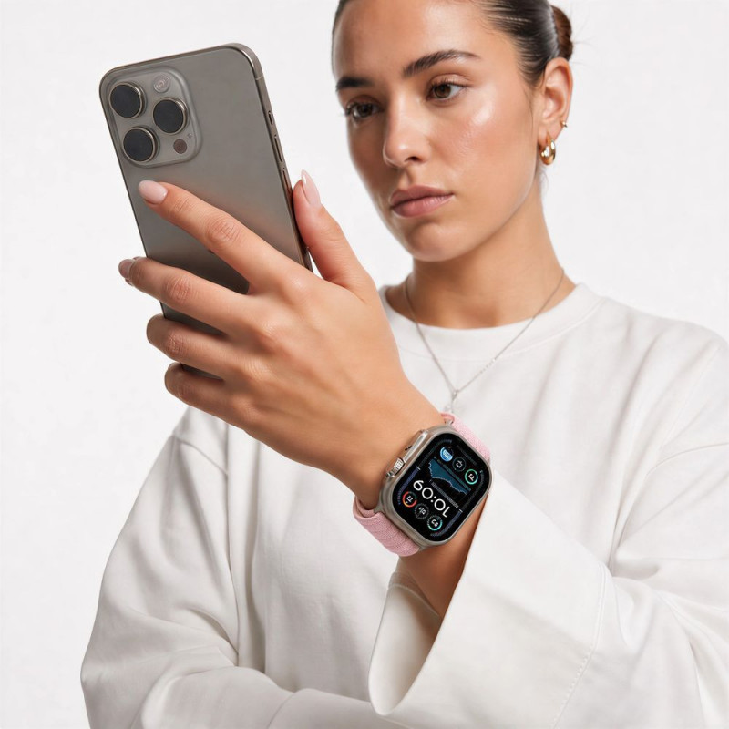 Tech-Protect Nylon Sport Armband für Apple Watch 44/45/46/49 mm, Hellrosa