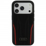 Audi R8 Genuine Leather MagSafe Hülle aus echtem Leder für iPhone 18 Pro / 17 Pro, schwarz-rot (AUDI000239)