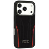 Audi R8 Genuine Leather MagSafe Hülle aus echtem Leder für iPhone 18 Pro / 17 Pro, schwarz-rot (AUDI000239)