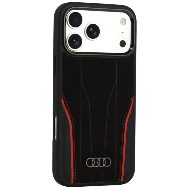 Audi R8 Genuine Leather MagSafe Hülle aus echtem Leder für iPhone 18 Pro Max / 17 Pro Max, schwarz-rot (AUDI000240)