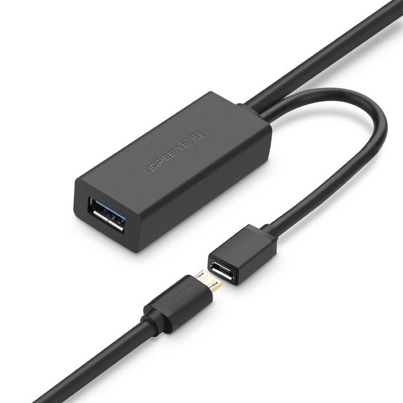 UGREEN US175 USB-3.0-Verlängerungskabel mit Micro-USB-Stromanschluss, 5 m, Schwarz