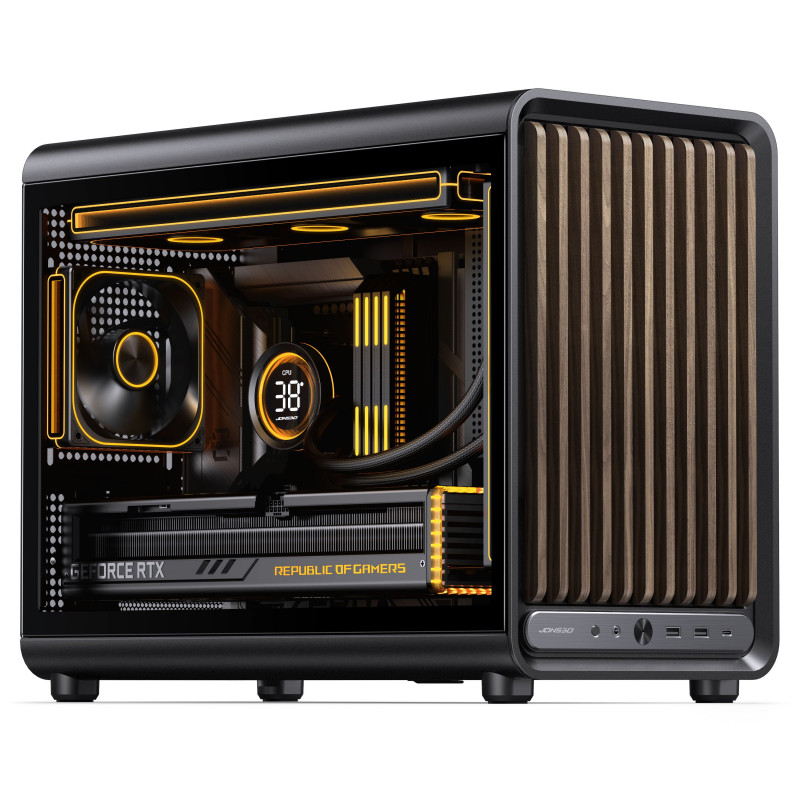 Jonsbo D33 Wood PC-Gehäuse, Micro-ATX-Gehäuse, mATX, Tempered Glass, schwarz, Holz