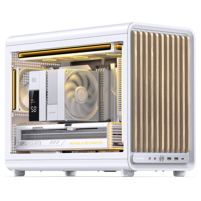 Jonsbo D33 Wood PC-Gehäuse, Mini-Gehäuse, mATX, Tempered Glass, weiß, Holz (D33 WD/WHITE)