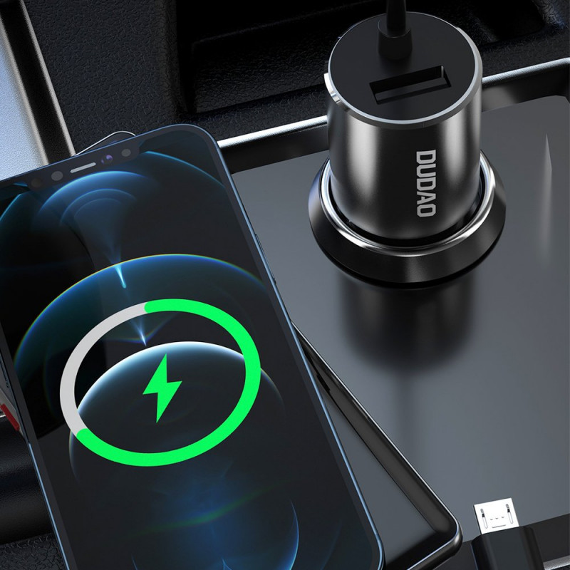 Dudao R5ProN Kfz-Ladegerät mit integriertem 3-in-1-Kabel (Lightning / USB-C / Micro-USB), 3,4 A, 1 m, schwarz
