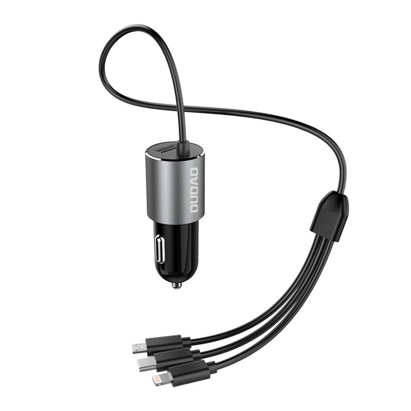 Dudao R5ProN Kfz-Ladegerät mit integriertem 3-in-1-Kabel (Lightning / USB-C / Micro-USB), 3,4 A, 1 m, schwarz