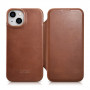 iCarer CE Oil Wax Premium Leather Folio Case magnetische Klapphülle für iPhone 14 Plus, MagSafe, braun (AKI14220707-BN)