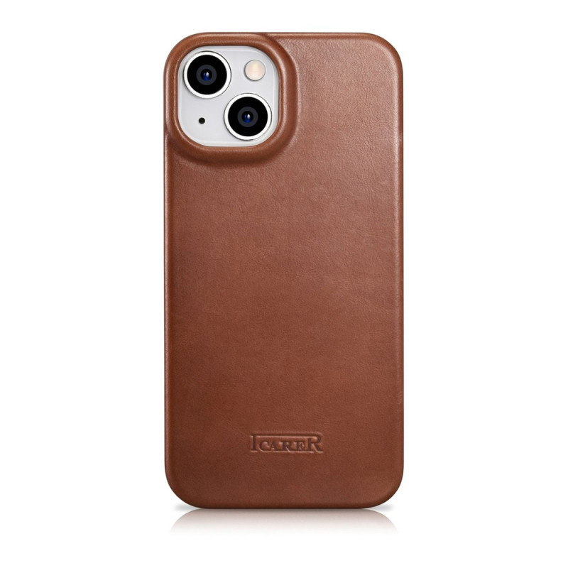 iCarer CE Oil Wax Premium Leather Folio Case magnetische Klapphülle für iPhone 14 Plus, MagSafe, braun (AKI14220707-BN)