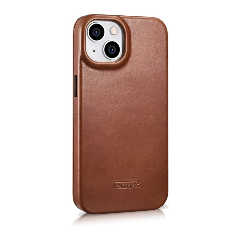 iCarer CE Oil Wax Premium Leather Folio Case magnetische Klapphülle für iPhone 14 Plus, MagSafe, braun (AKI14220707-BN)
