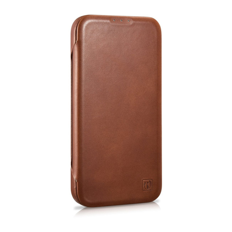 iCarer CE Oil Wax Premium Leather Folio Case magnetische Klapphülle für iPhone 14 Plus, MagSafe, braun (AKI14220707-BN)