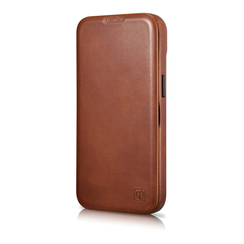 iCarer CE Oil Wax Premium Leather Folio Case magnetische Klapphülle für iPhone 14 Plus, MagSafe, braun (AKI14220707-BN)