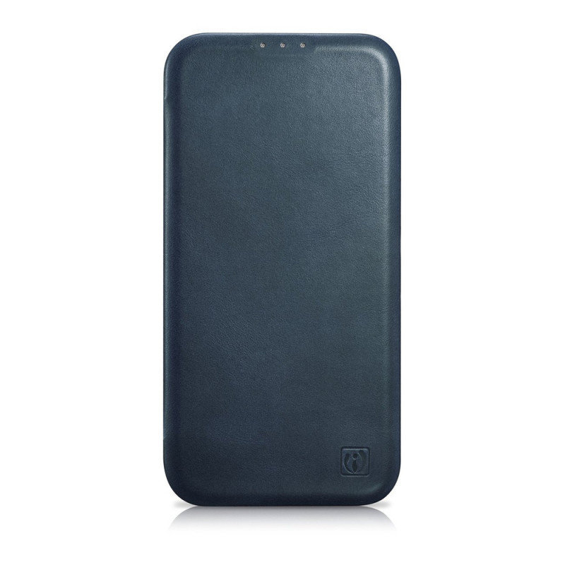 iCarer CE Oil Wax Premium Leather Folio Case magnetische Klapphülle für iPhone 14 Plus, MagSafe, blau (AKI14220707-BU)